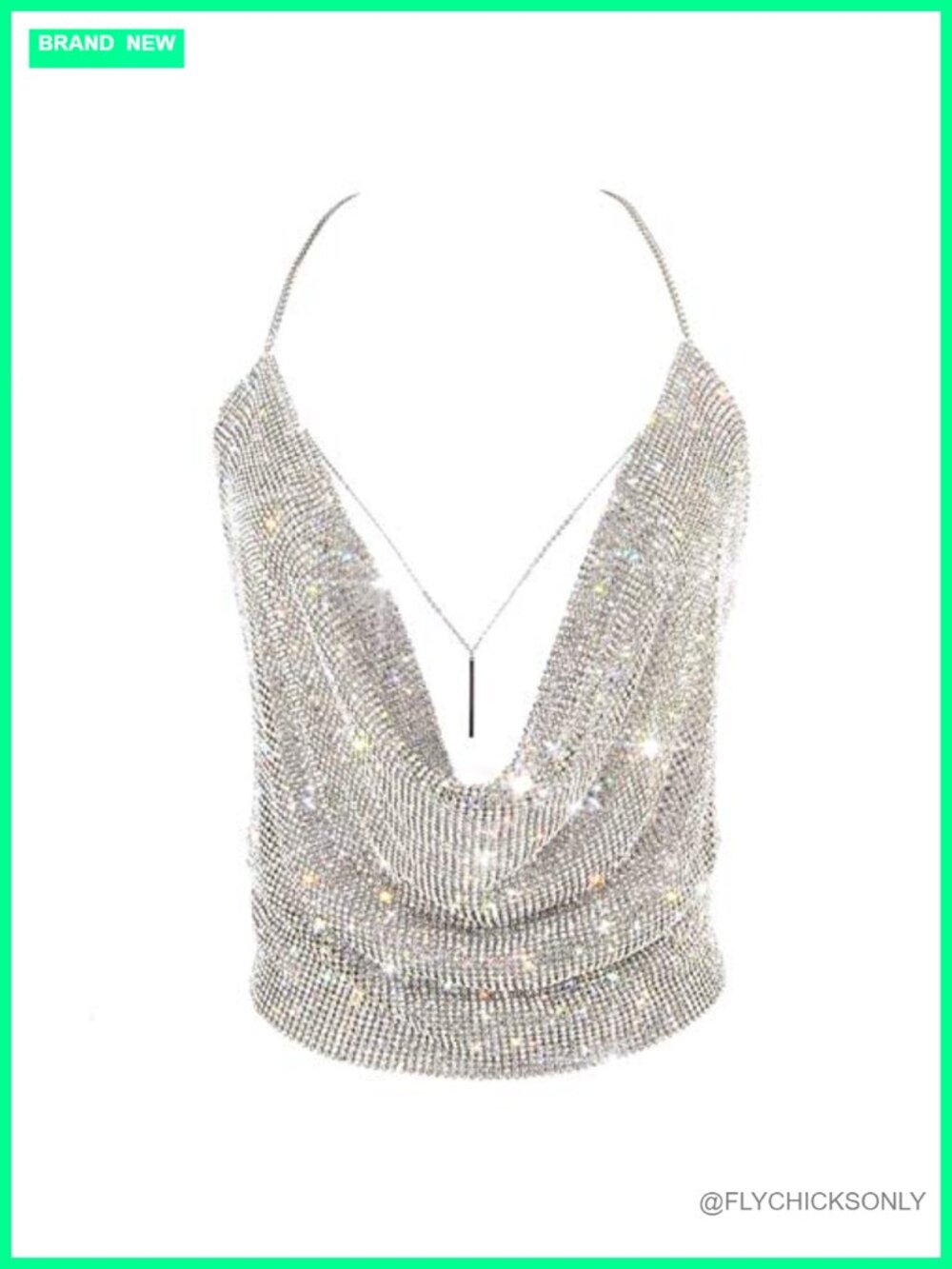 Sparkly Deep V Neck Halter Crop Tank Top Adjustable Backless Cami for Party